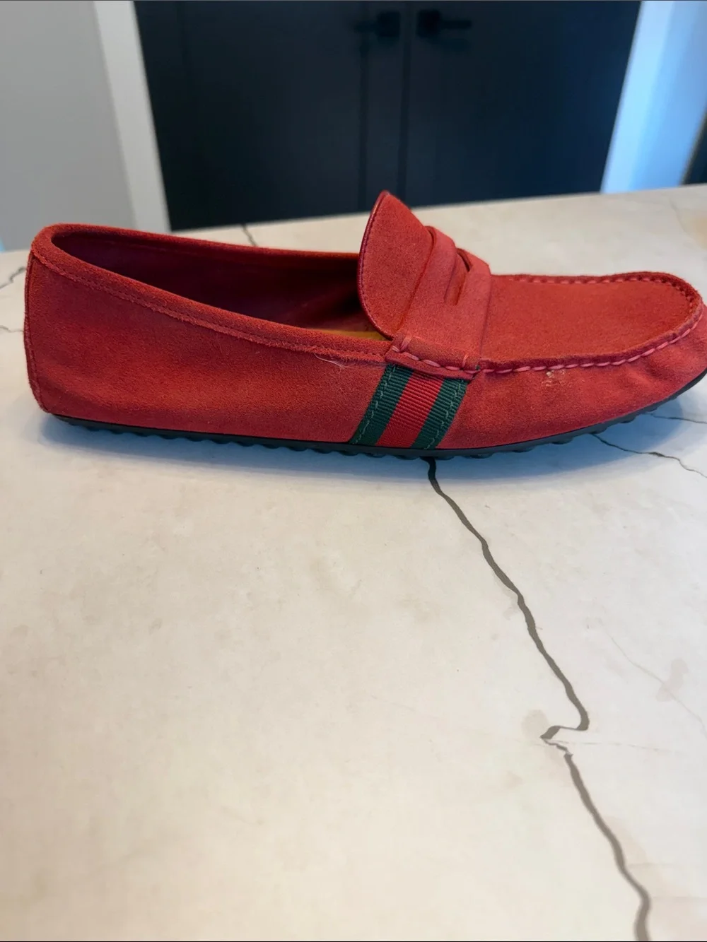 Men's Gucci Red Suede Penny Loafers